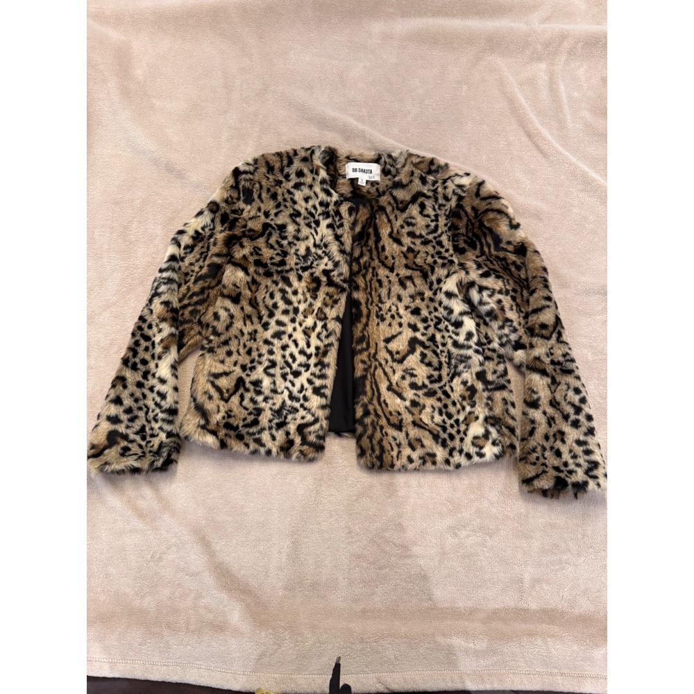 Leopard Faux Fur Jacket Luxe Mob Wife Glam Y2K Animal Print Cropped Coat SZ S - Picture 2 of 11
